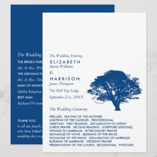 Blaue Eiche, rustikale und minimalistische Hochzei Programm (Vorne/Hinten)
