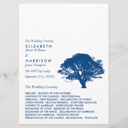 Blaue Eiche, rustikale und minimalistische Hochzei Programm (Vorderseite)