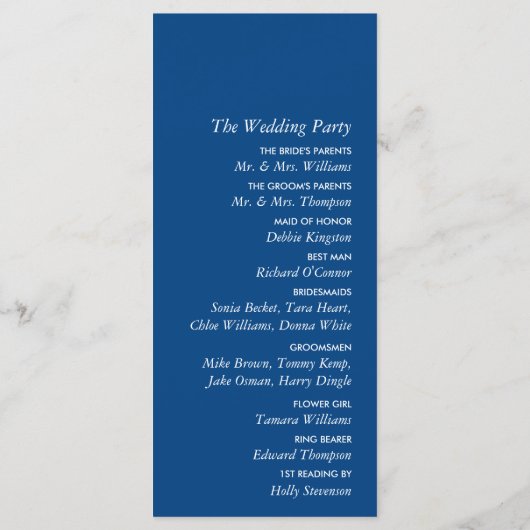 Blaue Eiche, rustikale und minimalistische Hochzei Programm (Rückseite)