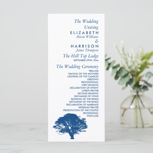 Blaue Eiche, rustikale und minimalistische Hochzei Programm (Stehend Vorderseite)