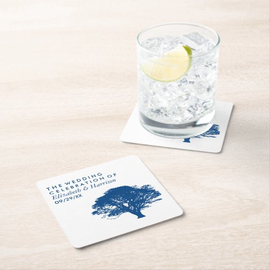 Blaue Eiche, rustikale und minimalistische Hochzei Rechteckiger Pappuntersetzer (Vor Ort)