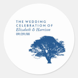 Blaue Eiche, rustikale und minimalistische Hochzei Runder Aufkleber