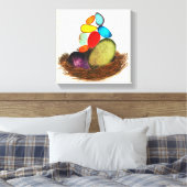 Blaue Eier in nestfarbiger Leinwand (Insitu (Schlafzimmer))