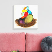Blaue Eier in nestfarbiger Leinwand (Insitu (Wohnzimmer))