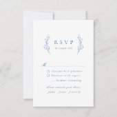 Blaue, einfache botanische Hochzeitskarte RSVP Karte (Vorderseite)