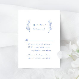 Blaue, einfache botanische Hochzeitskarte RSVP Karte