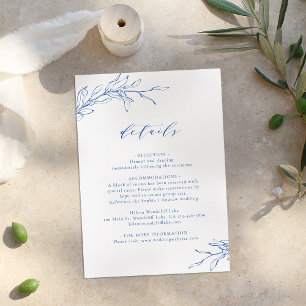 Blaue einfache Eleganz botanische Hochzeitsdetails Begleitkarte