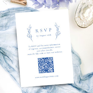 Blaue einfache Eleganz Botanischer QR-Code Hochzei RSVP Karte