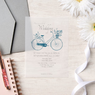 Blaue einfache Fahrrad-Hochzeitseinladung Pergament Einladungen
