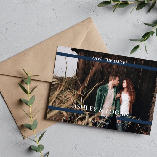 Blaue einfache moderne Hochzeit Speichern Sie das Save The Date