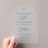 Blaue einfache Monogramm-Klassiker-Hochzeit Acryleinladungen (Insitu (Handheld))