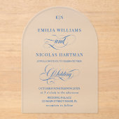 Blaue einfache Monogramm-Klassiker-Hochzeit Acryleinladungen (Vorderseite)