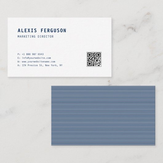 Blaue einfache Typografie mit QR-Code Minimalistis Visitenkarte (Vorne/Hinten)