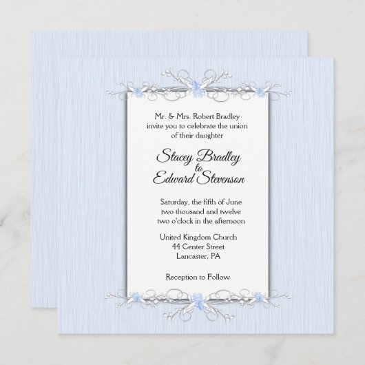 Blaue Einfachheit Traditionelle Hochzeitseinladung Einladung (Vorne/Hinten)