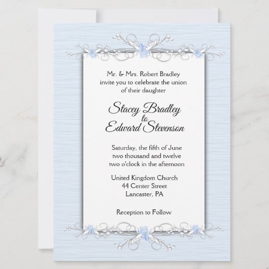 Blaue Einfachheit Traditionelle Hochzeitseinladung Einladung (Vorderseite)