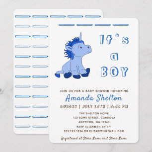 Blaue Einhorn-Baby-Jungen-Einladungskarte zur Baby Einladung