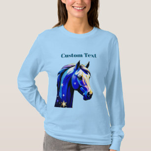 Blaue Einhorn-Kopfporträt im sternenklaren Nachthi T-Shirt