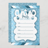 Blaue Einladung für Jungen per Hand zu schreiben (Vorne/Hinten)