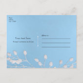 Blaue Einladungen Save the Date von White Floral B (Rückseite)