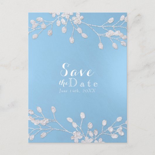 Blaue Einladungen Save the Date von White Floral B (Vorderseite)