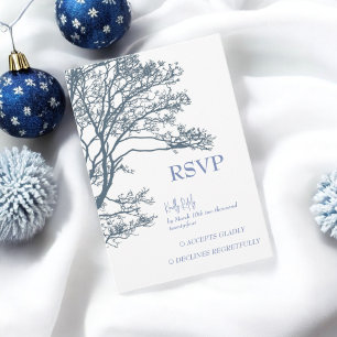 Blaue Einzelbaum-Boho-Hochzeit-RSVP-Karte RSVP Karte