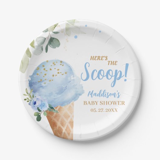 Blaue Eiscreme-Baby-Party  Pappteller (Vorderseite)