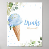 Blaue Eiscreme-Baby-Shower-Drinks-Schild Poster (Vorne)
