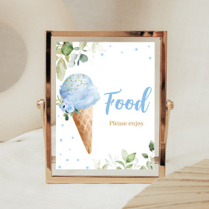 Blaue Eiscreme Baby Shower Essen Schild