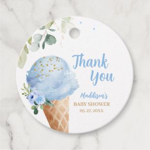 Blaue Eiscreme-Baby-Shower-Rund Geschenkanhänger