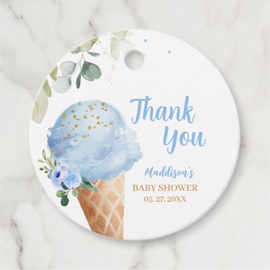 Blaue Eiscreme-Baby-Shower-Rund Geschenkanhänger (Vorderseite)