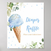 Blaue Eiscreme-Baby-Shower-Windeln-Raffle-Schild Poster (Vorne)