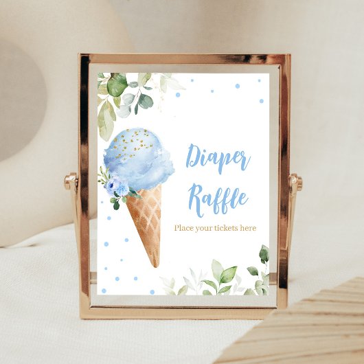 Blaue Eiscreme-Baby-Shower-Windeln-Raffle-Schild Poster
