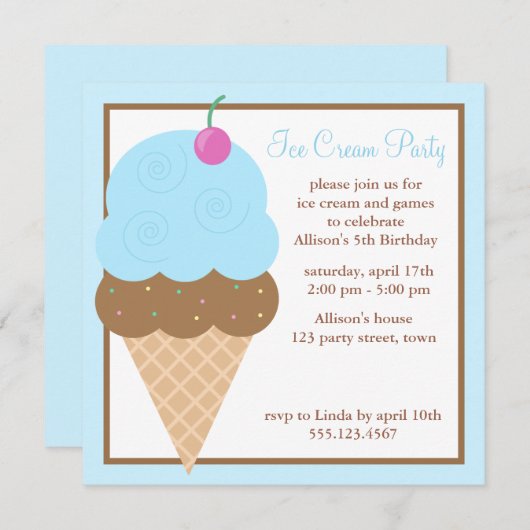 Blaue Eiscreme Einladung (Vorne/Hinten)