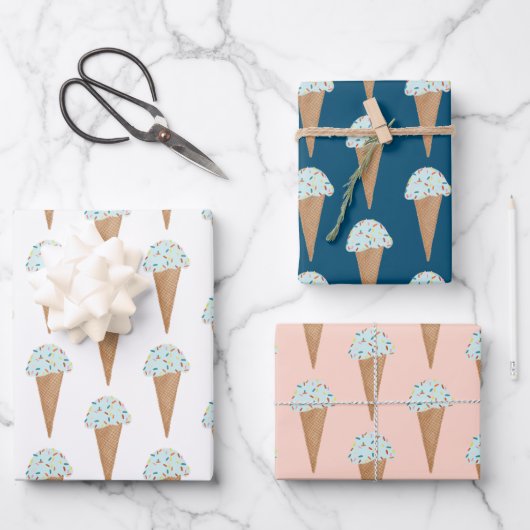 Blaue Eiscreme mit Sprinklen Moderne Niedliche Geschenkpapier Set (Vorderseite)