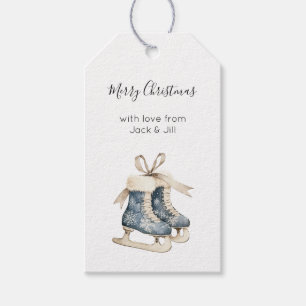 Blaue Eisschlittschuhe Schneeflocken Weihnachten Geschenkanhänger