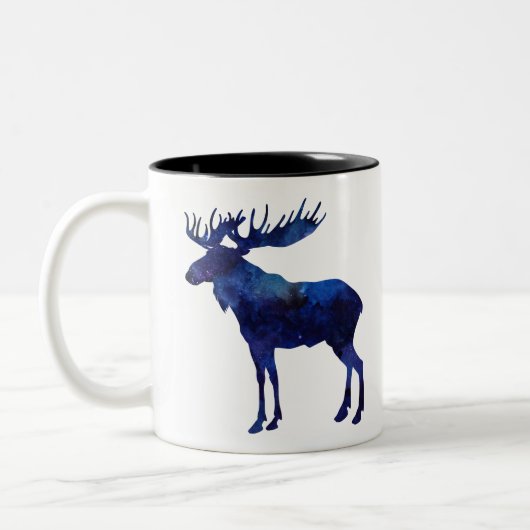 Blaue Elche Silhouette Zweifarbige Tasse (Links)