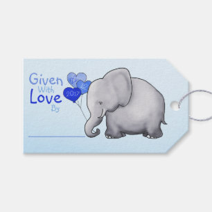 Blaue Elefant-Baby-Dusche gegeben mit Geschenkanhänger