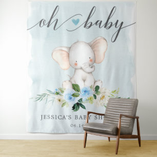Blaue Elefant-Baby-Party-Banner-Foto-Hintergrund Wandteppich