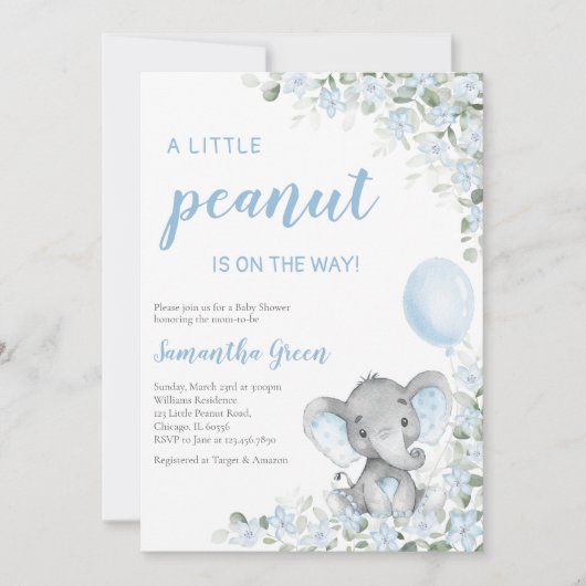 Blaue Elefant-Baby-Party Einladung (Vorderseite)