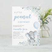 Blaue Elefant-Baby-Party Einladung (Stehend Vorderseite)