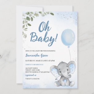Blaue Elefant-Baby-Party Einladung