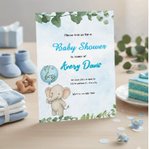Blaue Elefant-Einladung zur Babyparty „Es ist ein