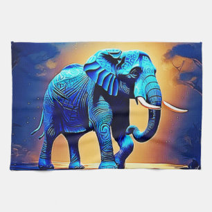 Blaue Elefant-Glow-Design Geschirrtuch