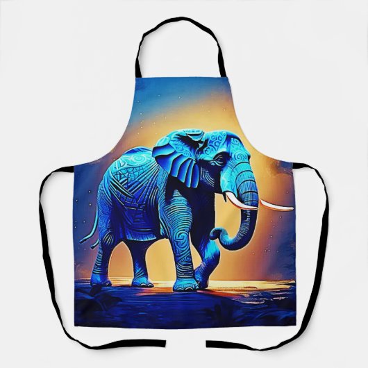 Blaue Elefant-Glow-Design Schürze (Vorderseite)
