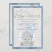 Blaue Elefant-Jungen-Babyparty-Land-Einladung Einladung (Vorne/Hinten)
