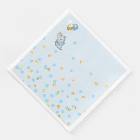 Blaue Elefant Serviette Baby Shower (Ecke)