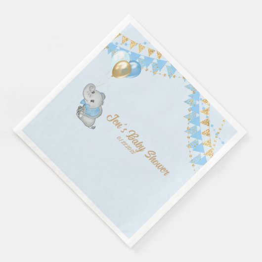 Blaue Elefant Serviette Baby Shower (Ecke)