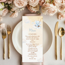 Blaue-Elefanten-Baby-Shower-Menükarte Wolkensterne Menükarte