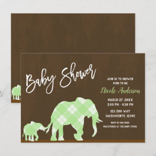 Blaue Elefanten Braune Trendige Moderne Babyparty Einladung