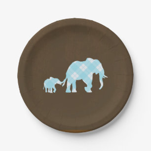 Blaue Elefanten Braune Trendige Moderne Babyparty Pappteller